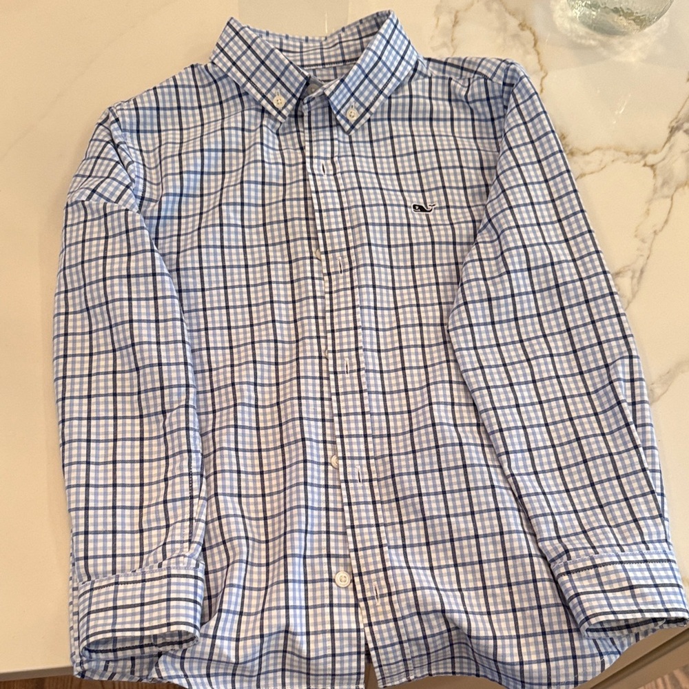 Vineyard Vines Men's White and Blue Plaid Shirt